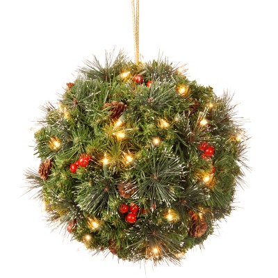 National Tree Company 16in. Crestwood Spruce Kissing Ball with Battery Operated Warm White LED Lights