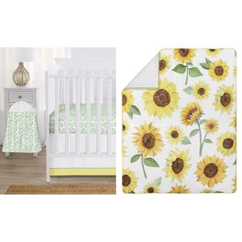Sweet Jojo Designs Girl Baby Crib Bedding Set - Sunflower Yellow Brown and Green 4pc