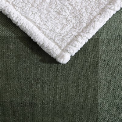 Green Pine Plaid Reversible Sherpa Fleece Throw Blanket