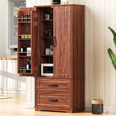 71" Tall Kitchen Pantry Cabinet, Freestanding Cupboard Storage Cabinet with 2 Drawers, Kitchen Hutch Cabinet for Living Room Hallway Bathroom