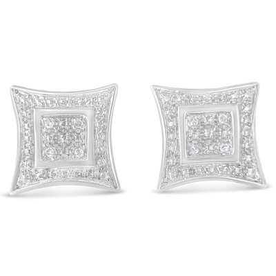 Haus of Brilliance Silver Diamond Accented Four Pointed Star Shaped Halo-Style Stud Earrings