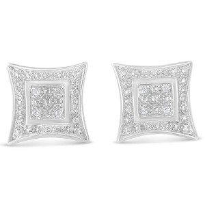 Haus of Brilliance Silver Diamond Accented Four Pointed Star Shaped Halo-Style Stud Earrings - 1 of 4