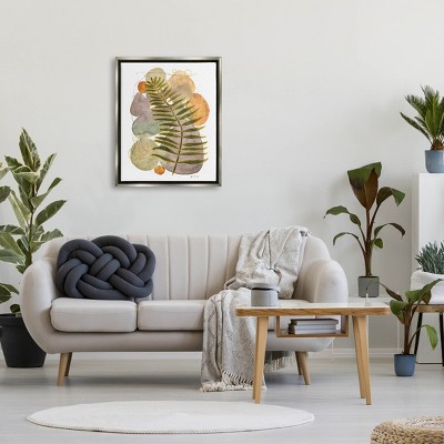 Layered Fern Leaf Abstract Canvas Art in Luster Gray Frame