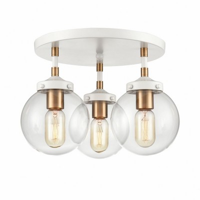 Matte White and Satin Brass 3-Light Semi-Flush Mount