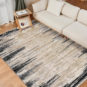 Modern Abstract Washable Rug – Non-Slip, Low Pile, Non-Shedding, Distressed Thin Design for Living Room, Bedroom, Dining Room, Office. - 1 of 4