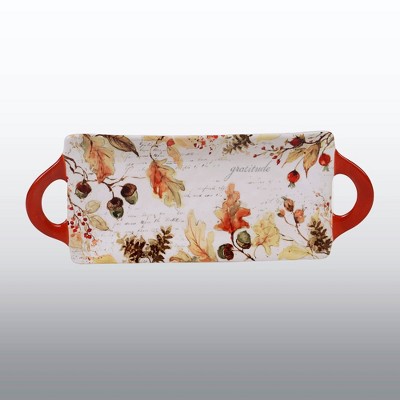 16" x 6.5" Earthenware Harvest Splash Serving Tray with Handles Orange - Certified International