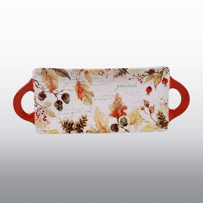 16" x 6.5" Earthenware Harvest Splash Serving Tray with Handles Orange - Certified International