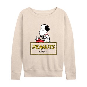 Women's - Peanuts - Snoopy Typing Lightweight French Terry Wide Neck Long Sleeve Shirt - 1 of 4