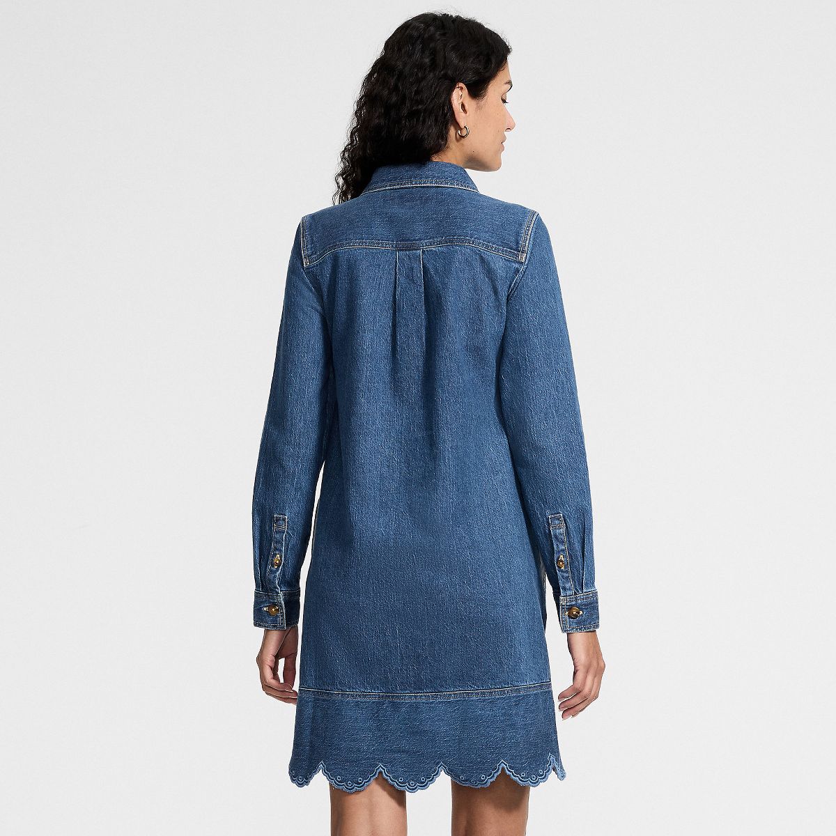 Lands' End Women's Light Weight Denim Popover At the Knee Dress - thumbnail 7