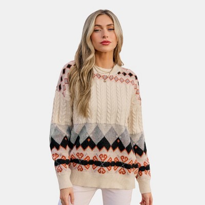 Women's Boho Chic Geometric Pattern Knit Sweater - Cupshe