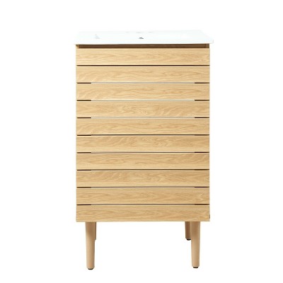 Oak 20" Modern Linear Slat Bath Vanity Cabinet