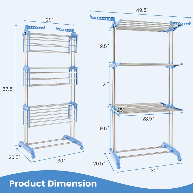 Costway 4-tier Folding Clothes Drying Rack with Rotatable Side Wings & Collapsible Shelves, 3 of 11