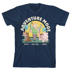 Bioworld Minecraft Alex, Fox, & Pig Adventure Mode Youth Navy Blue Short Sleeve Crew Neck Tee - 1 of 3