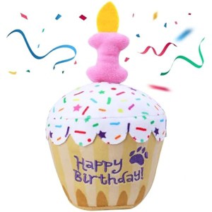 Dog Birthday Toy, Birthday Cake Plush Squeak Dog Toys for Puppy Gifts, Unique Bone Candle Design, Dogs Party Decor - 1 of 1