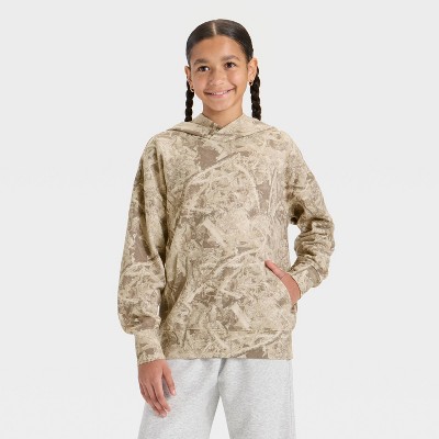 Girls' French Terry Camo Printed Oversized Hoodie - art class™ Tan