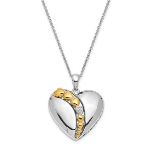 Black Bow Jewelry Rhodium & Gold Tone Plated Sterling Silver & CZ Heart Necklace, 18 In. - 1 of 4