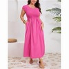 Clearlove Plus Size Summer Dress Boho Short Sleeve Roud Neck Smocked A-Line Wedding Guest Dresses for Curvy Women - 2 of 4