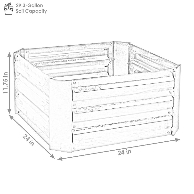 Sunnydaze Corrugated Galvanized Steel Raised Garden Bed for Plants, Vegetables, and Flowers - 24" Square x 11.75" H, 3 of 10