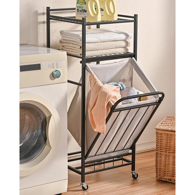 ZACHVO Tilt-Out Laundry Hamper 65 L, Shelf & Removable Liner, Cabinet Style, Black