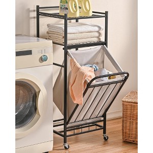 ZACHVO Tilt-Out Laundry Hamper 65 L, Shelf & Removable Liner, Cabinet Style, Black - 1 of 4