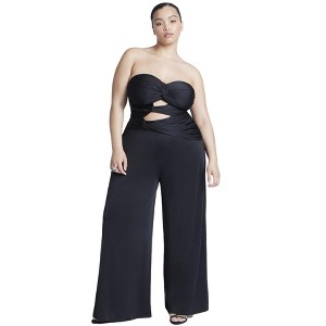 ELOQUII Women's Plus Size Twist Detail Jumpsuit With Cutout - 28, Black Onyx - 1 of 4