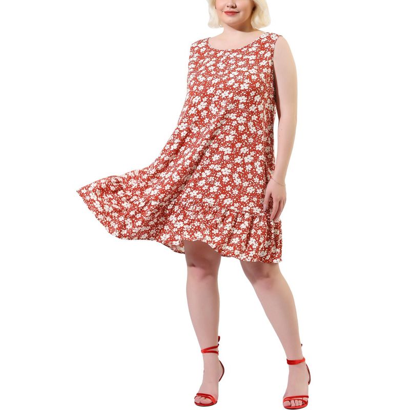 Agnes Orinda Women's Plus Size Sleeveless Ruffle Hem Casual Floral Tank Dresses, 2 of 7