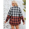 Women's Oversized Casual Plaid Shirt with Contrast Color Button Down Lapel Collar Blouses - 4 of 4