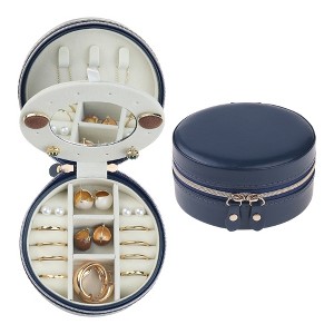 Unique Bargains Portable PU Leather Mini Round Travel Jewelry Box with Mirror - 1 of 4