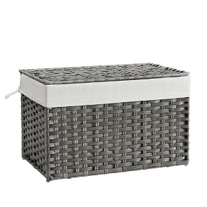 SONGMICS Storage Basket with Lid, 27.7 Gallon (105L) Storage Bin, Woven Blanket Storage Basket with Handles, Foldable, Removable Liner, Metal Frame - 1 of 4