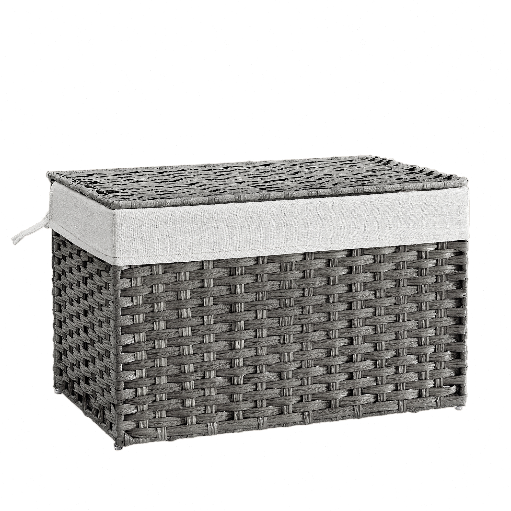 Storage Basket with Lid, 27.7 Gallon (105L) Storage Bin, Woven Blanket Storage Basket with Handles, Removable Liner, Laundry Room, Gray