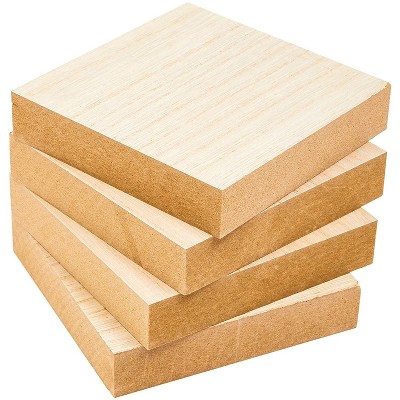 4-Pack 5x5x1 inches Square Natural Unfinished Wood Block Smooth Surface for Crafts and DIY