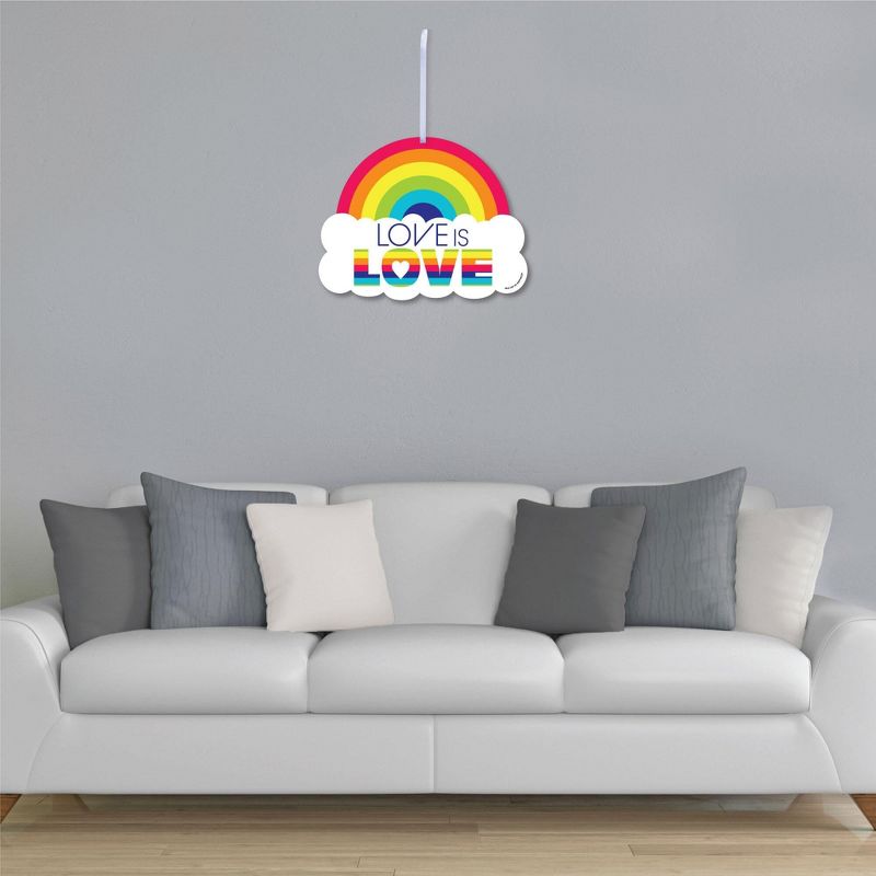 Big Dot of Happiness Love is Love - Pride - Hanging Porch Rainbow Party Outdoor Decorations - Front Door Decor - 1 Piece Sign, 3 of 9