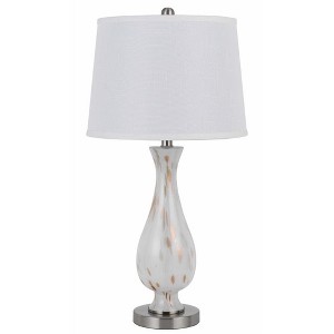 Cal Lighting 150W 3 Way Abinger Glass Table lamp with hardback Fabric Shade (Sold in Pairs) - 1 of 3