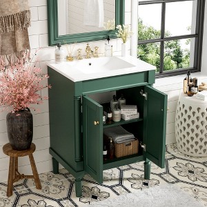 Okak Modern Small Freestanding Bathroom Vanity with Top Sink,Solid Wood Single Bathroom Storage Cabinet with 2 Doors - 1 of 4