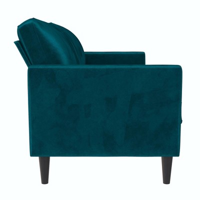 Green Velvet Pillow-Top Arm Sofa with Wood Frame