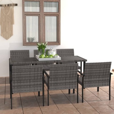 vidaXL Dining Set Grey and Black Poly rattan, powder-coated steel, glass
