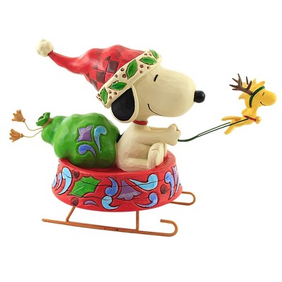Jim Shore 6.0" Dashing Through The Holidays Snoopy Woodstock  -  Decorative Figurines