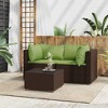 vidaXL Patio Furniture Outdoor Sectional Sofa Couch with Cushions Poly Rattan - Brown and green 2x corner + table - 2 of 4