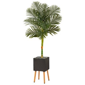 Nearly Natural 6-ft Golden Cane Artificial Palm Tree in Black Planter with Stand - 1 of 3