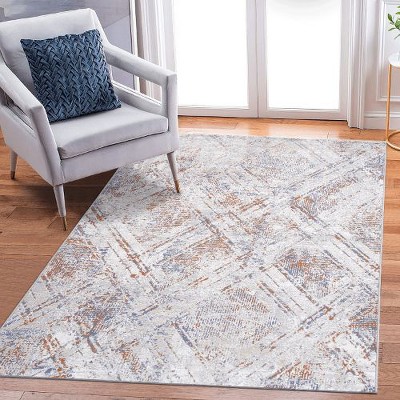 Kumasinova Stain-Resistant Area Rug, Non-Shedding Door Mat, Kid & Pet-Friendly, Beige/Geometric Area Rug for Living Room, Latex-Free Cotton Backing