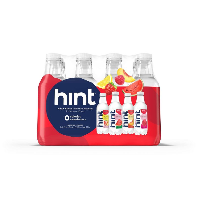 hint Red Variety Pack Flavored Water - Watermelon, Peach, Raspberry, and Strawberry Lemon - 12pk/16 fl oz Bottles, 1 of 11