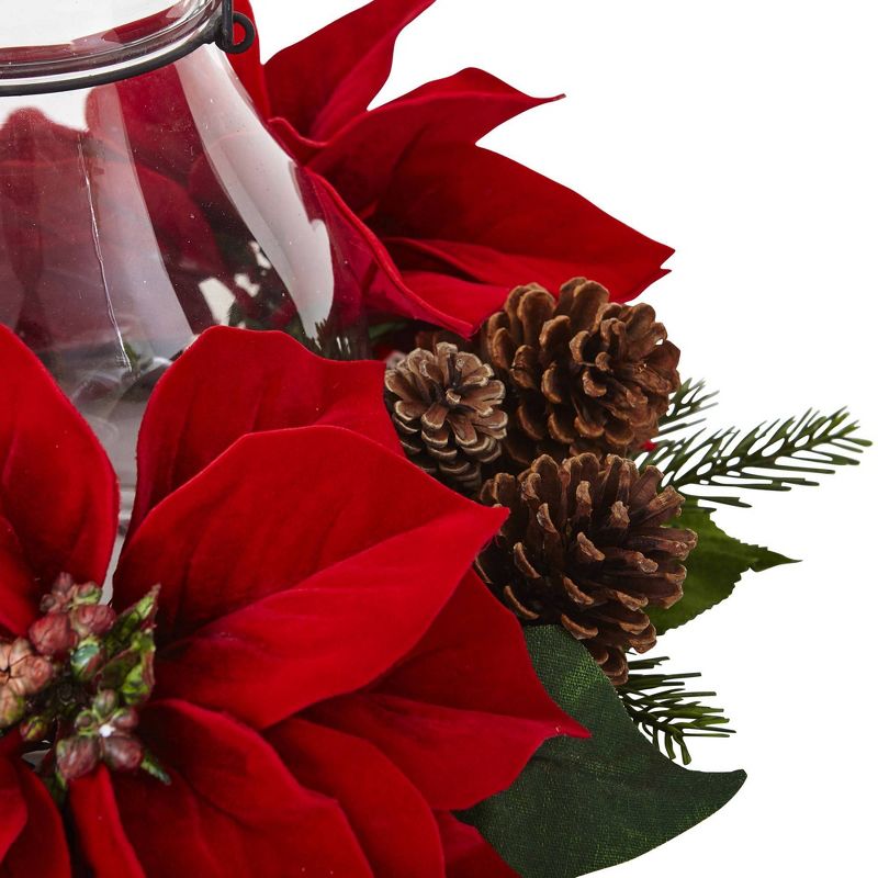 Poinsettia, Pine and Pine Cone Glass Jar Candelabrum - red, 6 of 9