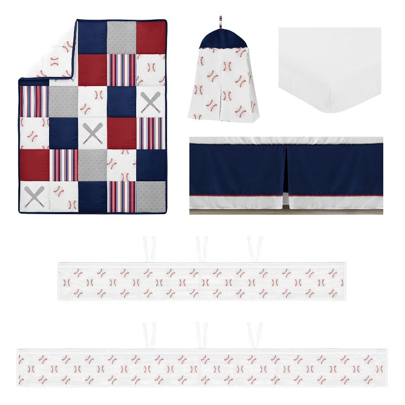 Sweet Jojo Designs Boy Crib Bedding + BreathableBaby Breathable Mesh Liner Baseball Patch Red White Blue, 2 of 7