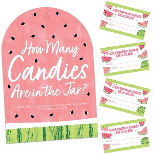Big Dot of Happiness Sweet Watermelon - How Many Candies Fruit Party Game - 1 Stand and 40 Cards - Candy Guessing Game - 1 of 4