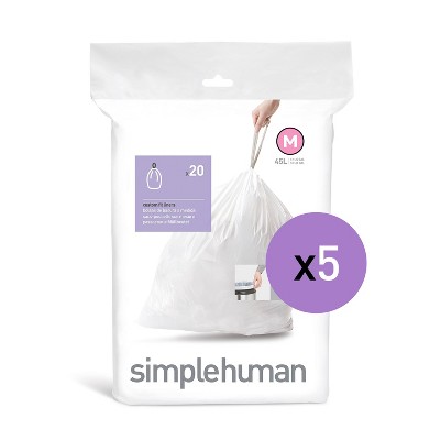 Simplehuman 45l 100ct Code M Custom Fit Trash Bags Liner White : Target