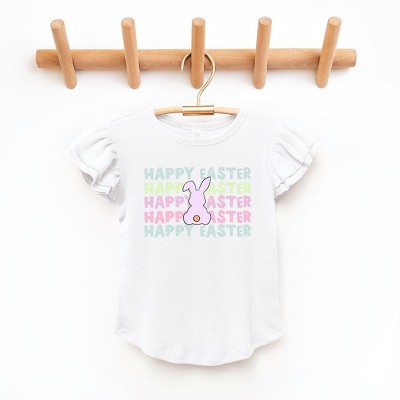 The Juniper Shop Pastel Happy Easter Stacked Toddler Flutter Sleeve Tee