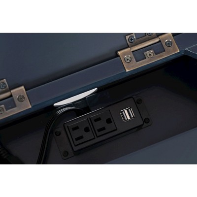 Navy Blue Wood and Glass Rectangular End Table with Storage