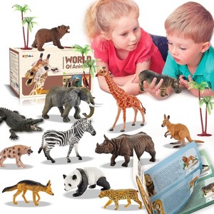 31 Pcs Safari Animals Figures Including 24 Realistic Jungle Playset Toys Zoo Animals for Toddlers 3+ Years Old Ideal Gift for Boys and Girls - 1 of 4
