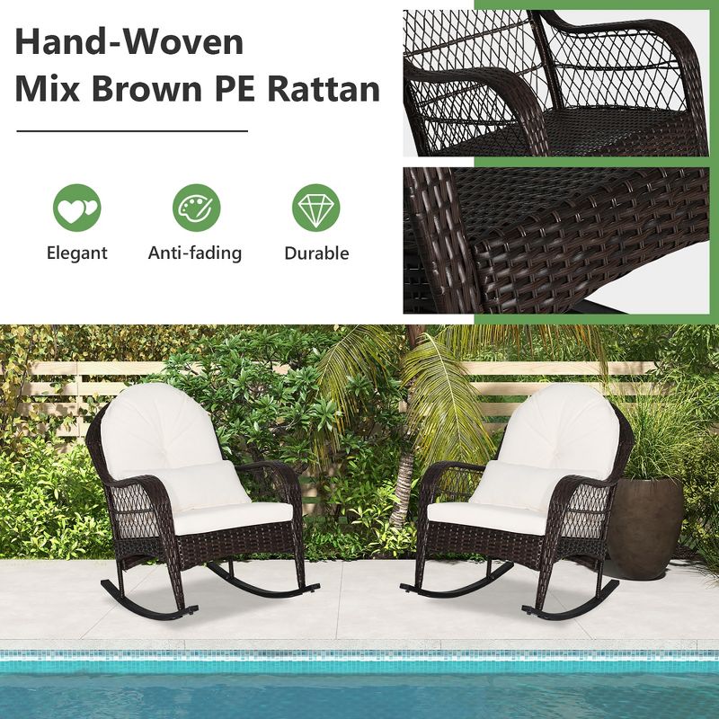 Costway Patio Wicker Rocking Chair W/Seat Back Cushions & Lumbar Pillow Porch Off, 3 of 9