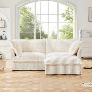 Slipcovered Sectional Sofa, 2 Seater Sofa with Removable Cover, Sofa with Convertible Ottoman, Corduroy Fabric Sectional Sofas-Cuddlewood - 1 of 4